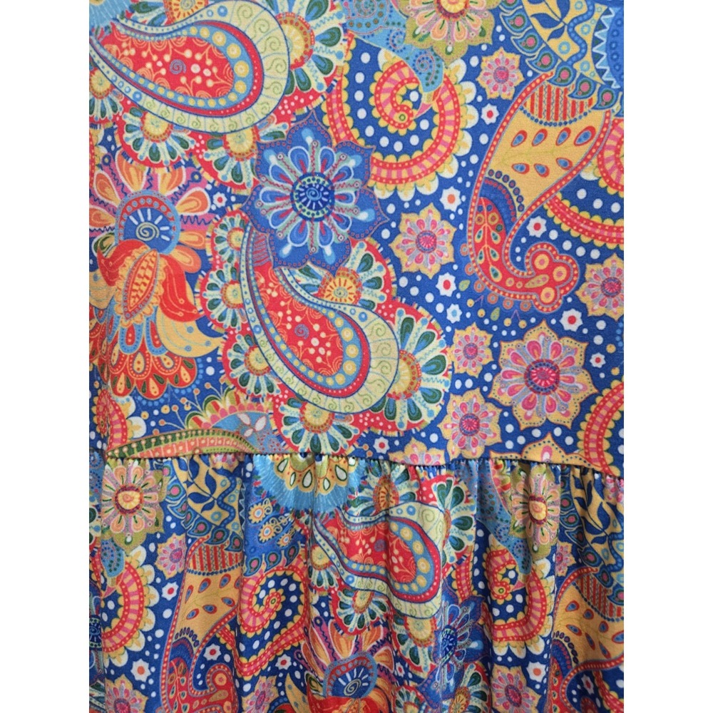 IZURIA Women's Blue Multicolor Paisley Knit Stretch A-Line Dress M 3/4 Bell - Picture 3 of 8